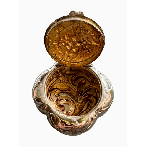 74 - Art Nouveau Pill Box Lily of The Valley Decoration Gilt Interior Size 4.5cm x 1.3cm