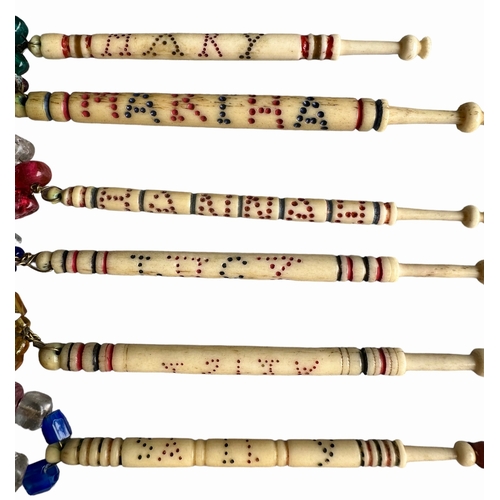 105 - 19th Century Turned Bone Lace Bobbins With Girls Names Martha, Sally, Rachel, Ruth, Mary, Alice, Han... 