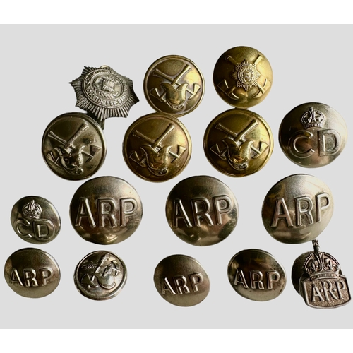 106 - Air Raid, Civil Defence & Fire Brigade Buttons Including National Fire Brigade Association Badge & S... 