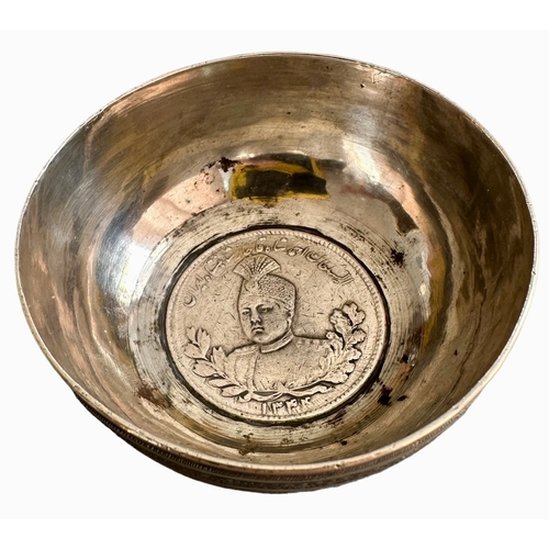 122 - Persian Silver Coin Bowl Size 7cm x 2.9cm Weight 60g