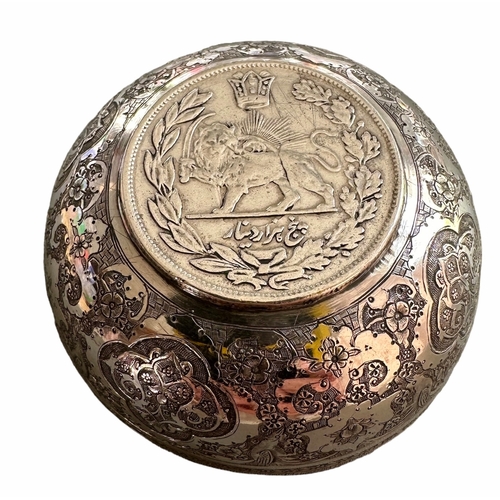 122 - Persian Silver Coin Bowl Size 7cm x 2.9cm Weight 60g