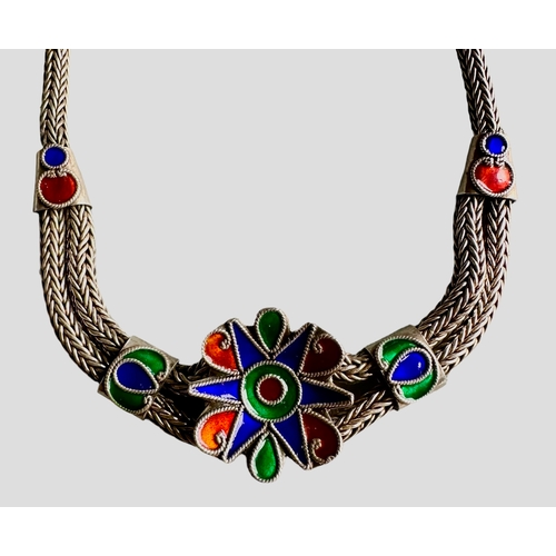 132 - Silver & Enamel Necklace Size 48.5cm