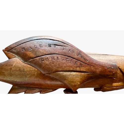 181 - A Souvenir From Pit Cairn Island Carved Wood Fish By Warren Christian Size 38.5cm x 16.4cm