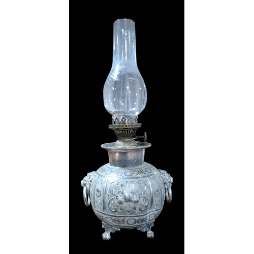 182 - Victorian Plated Oil Lamp with Lion Mask Handles RS&S and 1 other