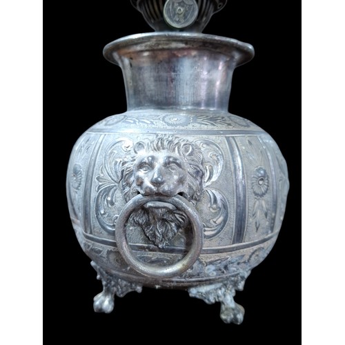 182 - Victorian Plated Oil Lamp with Lion Mask Handles RS&S and 1 other