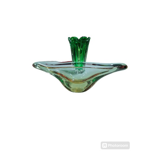 186 - orange Glass Bowl (Sevres France) and a Green glass Vase