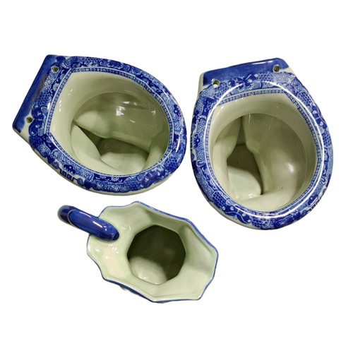 189 - Victoria Ware Porcelain Blue & White Miniature Toilet Bowls and a Blue & White Porcelain Jug with Ch... 