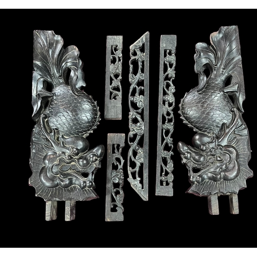 222 - A Collection of Chinese Carved Wood incl.
A pair of Dragons.