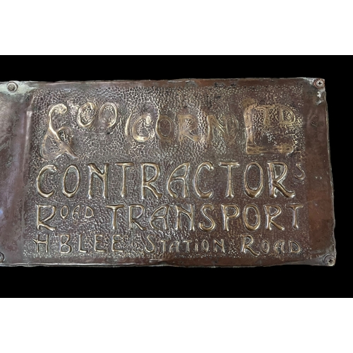 251 - Embossed Copper Sign for Scott & Co. Engineers , Contractors Road Transport. H Blee Station Road Lis... 