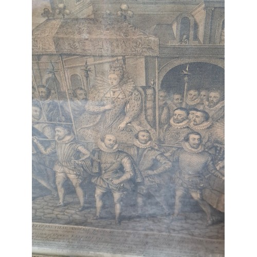 254 - 'The Procession Picture of Queen Elizabeth l' 1742 - Engraving on Canvas Backed Paper Print - George... 