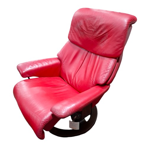 279 - Ekornes Stressless Reclining Red Leather Chair And Matching Foot Stool Plus An Additional Ekornes St... 