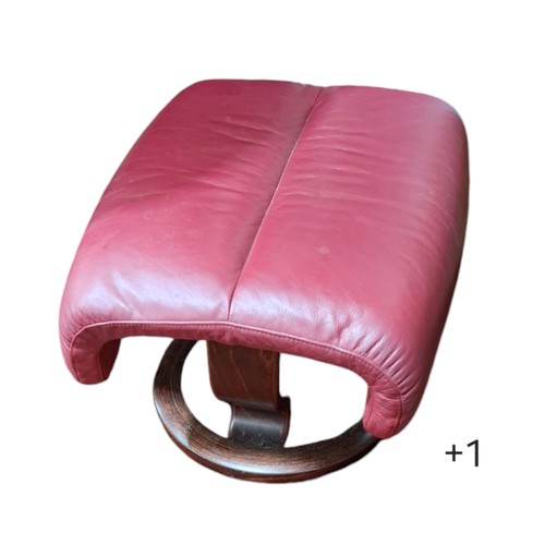 279 - Ekornes Stressless Reclining Red Leather Chair And Matching Foot Stool Plus An Additional Ekornes St... 