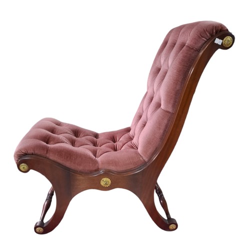 309 - Mahogany Slipper Chair With Brushed Pink Upholstery