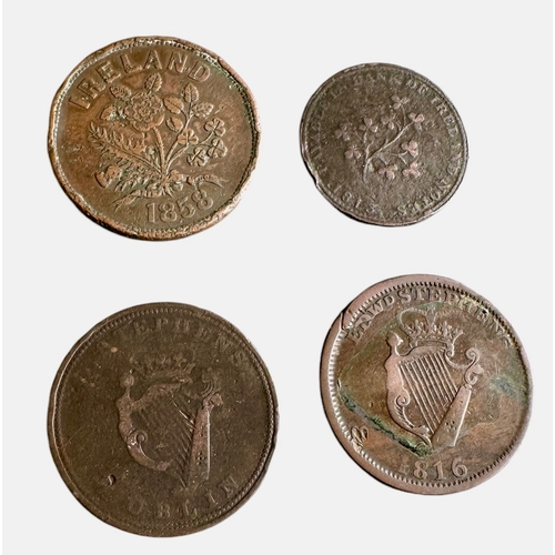 352 - 4 Irish Tokens - William Hodgins Banker Clough Jordan 1858, E Stephens Dublin 1814, E Stephens Dubli... 