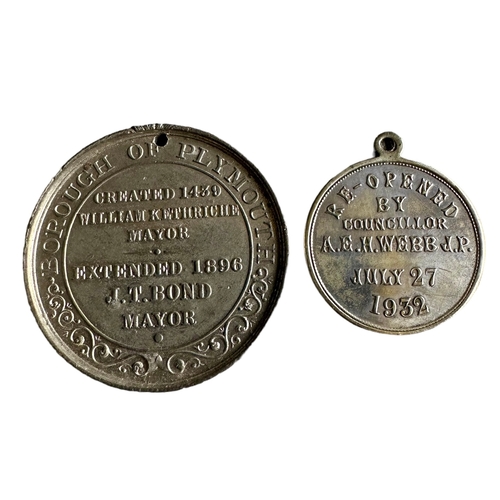 364 - Plymouth Grey Coats School Pendant 2.7cm & 1896 Plymouth Medallion 3.8cm