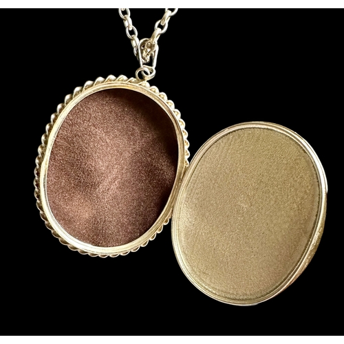 50 - A Large Silver Locket 5.3cm x 4.3cm & Chain 76.5cm