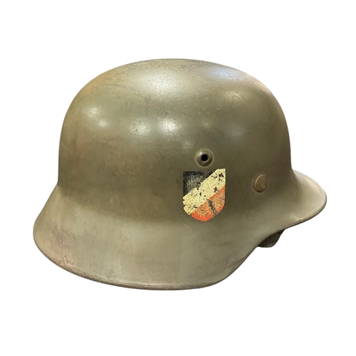 7 - WWII Double Decal German Helmet ET62 2782 Wilhelm Eilers Jr. Chin Strap.