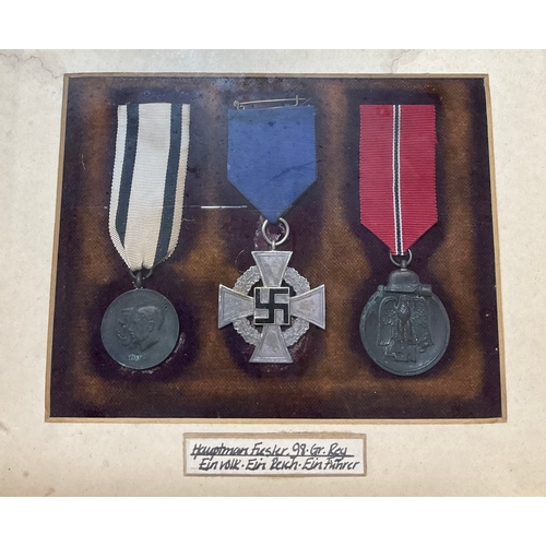 27 - A Framed Group of German Medals Including Eastern Front Medal , Faithful Service Medal & Scarce Hind... 