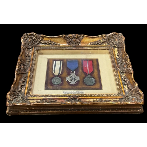 27 - A Framed Group of German Medals Including Eastern Front Medal , Faithful Service Medal & Scarce Hind... 