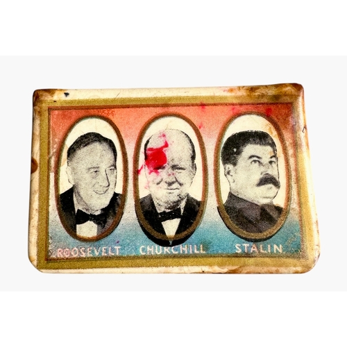 86 - WWII Matchbox Cover Churchill, Stalin, Roosevelt