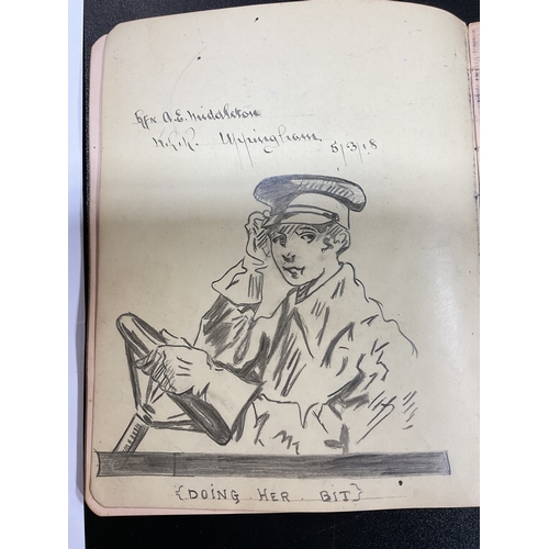 191 - WWI Nurses ( VAD ) Autograph Book Pretty Much Complete Incl. Drawings , Leeds Pals etc etc. Uppingha... 