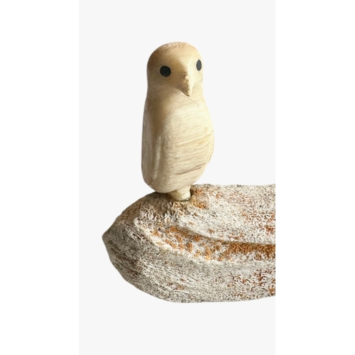 238 - Inuit Carving Of 2 Owls Signed R Minilgak Size 13cm x 25cm x 8cm