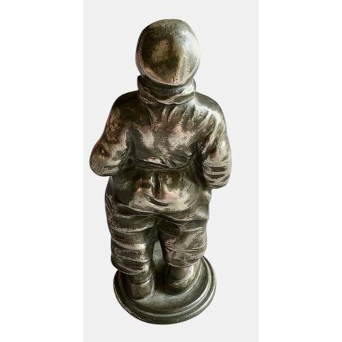 258 - White Metal Smoking Dutch Boy, Possibly Car Mascot Size 10.4cm x 2.5cm