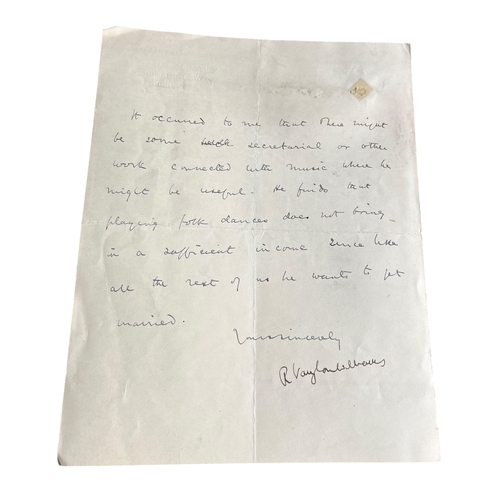 292 - A Collection of Ephemera Relating To Ralph Vaughan Williams incl. A Hand side Letter of Introduction... 