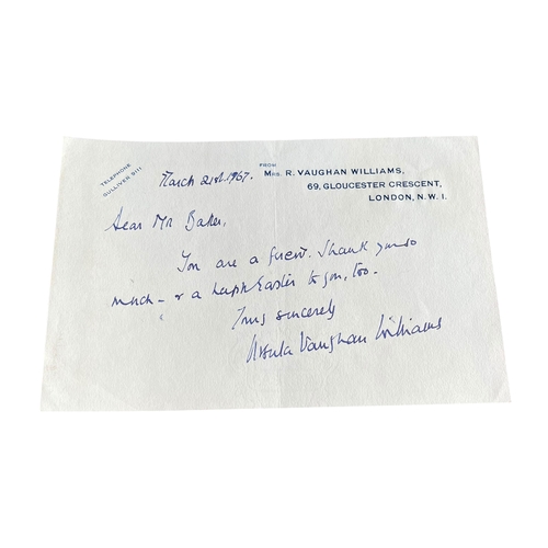 292 - A Collection of Ephemera Relating To Ralph Vaughan Williams incl. A Hand side Letter of Introduction... 