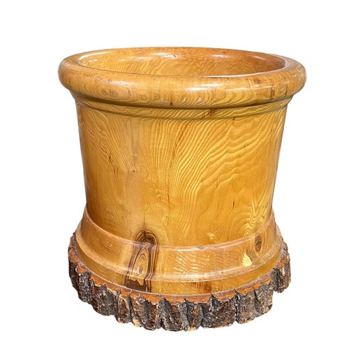 302 - A Stunning Large Turned Wood Waste Paper Bin 34cm Tall 35cm Diameter.