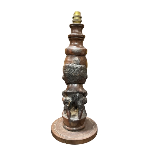 304 - An Unusual Hardwood Lamp Base Probably of African Origin 42cm Tall.