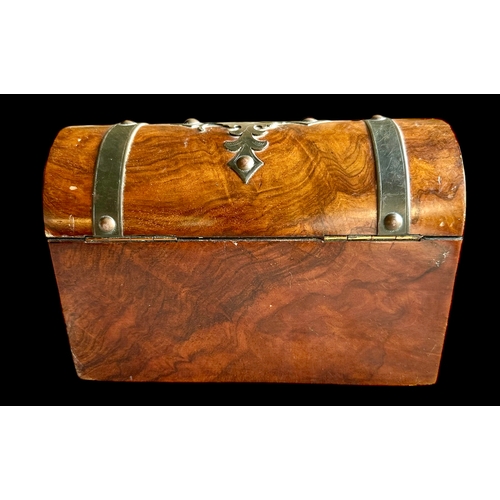 318 - Victorian Walnut Veneer Dome To Box With Brass Fittings Size 15cm x 22.5cm x 11.7cm