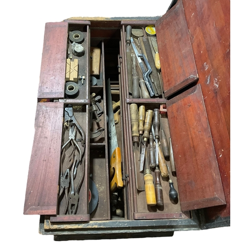 352 - 19th Century Carpenters Chest with Mahogany Drawers. Complete with Tools.