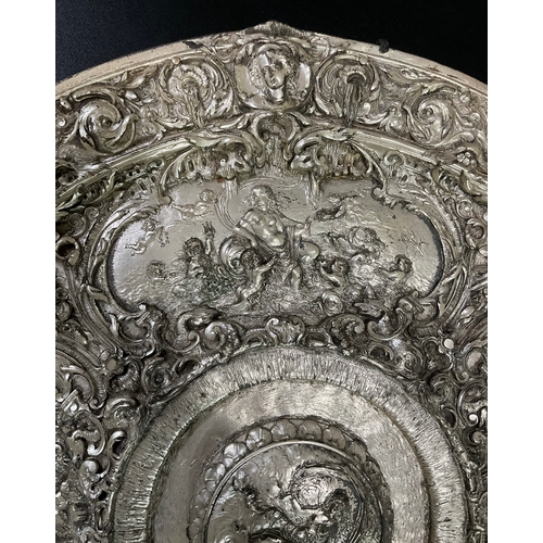 363 - A Large Cast White Metal Wall Plaque With Classical Scenes. 49 cm Diameter