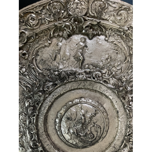 363 - A Large Cast White Metal Wall Plaque With Classical Scenes. 49 cm Diameter