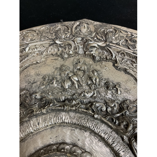 363 - A Large Cast White Metal Wall Plaque With Classical Scenes. 49 cm Diameter