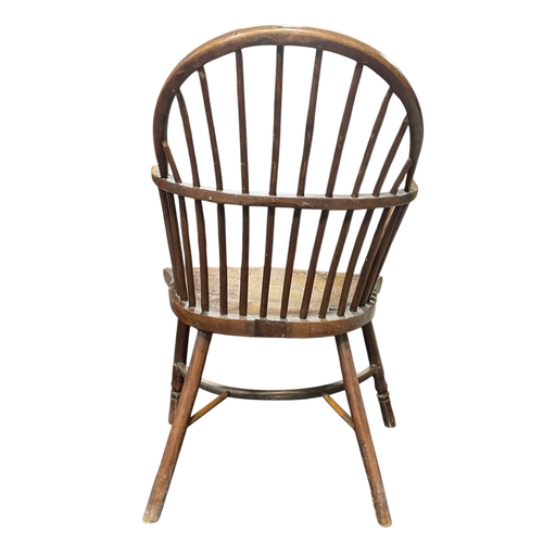 369 - 19th Century Fruitwood  Ash / Elm Hoop Back Windsor Chair with Crinoline Stretcher