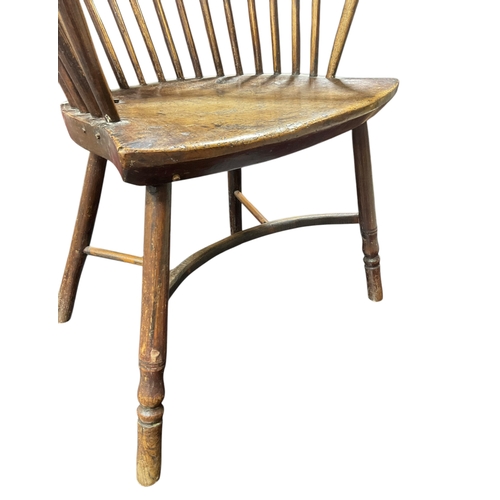 369 - 19th Century Fruitwood  Ash / Elm Hoop Back Windsor Chair with Crinoline Stretcher