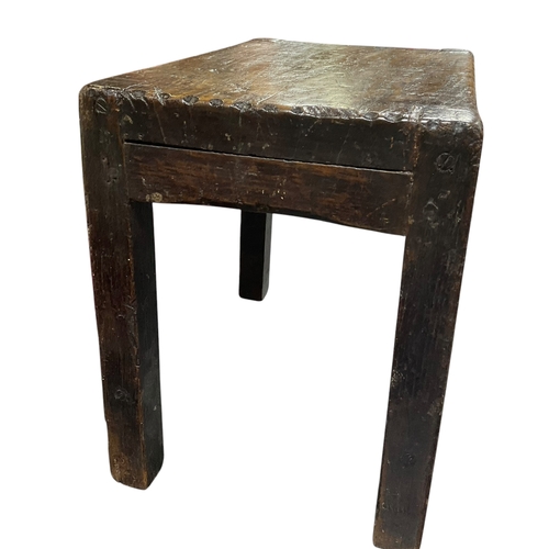 371 - A Sturdy Primitive  Elm Seated Joint Stool