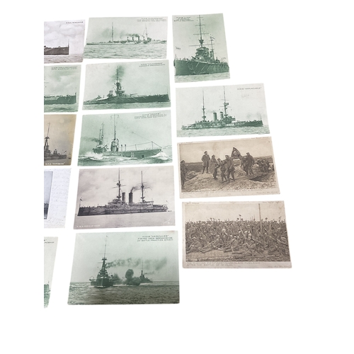 455 - A Collection Of Postcards 16 Royal Navy Ships / Submarines , WWI Battle Field etc