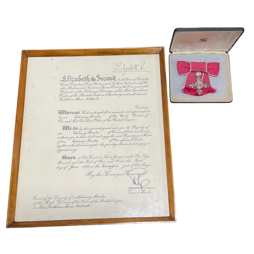 459 - MBE Medal Kathleen Alma Northcott and Certificate