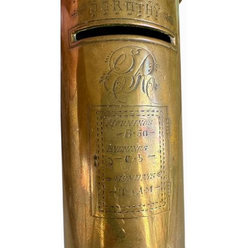 32 - Trench-Art Post Box Money Box From A Victorian Naval Shell 1899 Size 13.5cm x 6.2cm