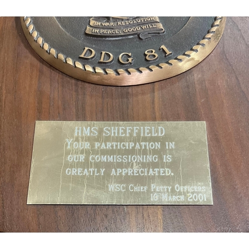 74 - Large Mounted Brass Plaque for the Commissioning of USS Winston S. Churchill DDG 81 Presented to HMS... 