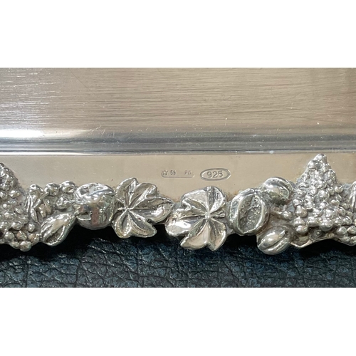 171 - Rectanglular Silver Tray With Grape & Vine Borders 26x15cm 284g