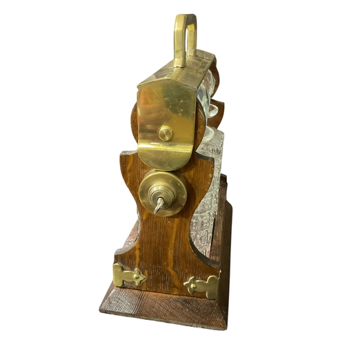 181 - Oak Tantalus With Key and 2 Cut Glass Decanters