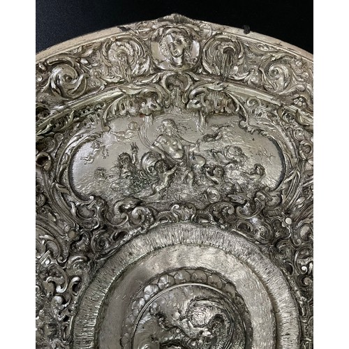 202 - A Large Cast White Metal Wall Plaque With Classical Scenes. 49 cm Diameter