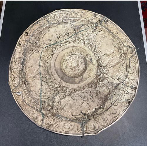 202 - A Large Cast White Metal Wall Plaque With Classical Scenes. 49 cm Diameter