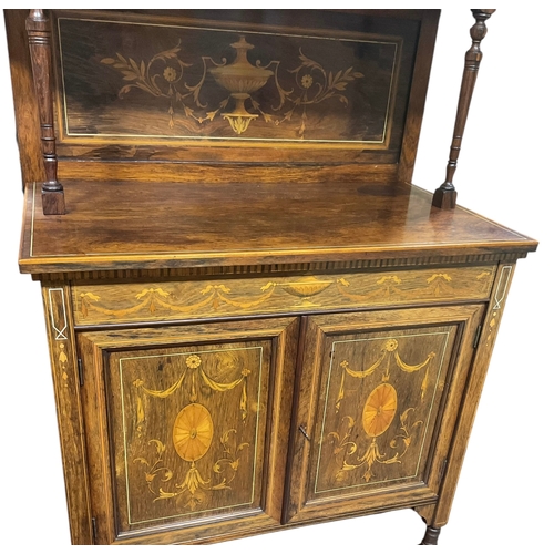 261 - A Good Quality Inlaid Rosewood Chiffonier With Fretwork Gallery and Panels.