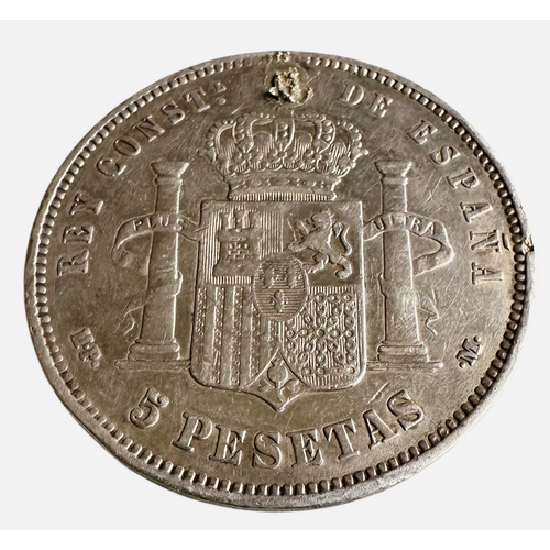 312 - Spanish Silver 5 Pesetas 1888 With Damage