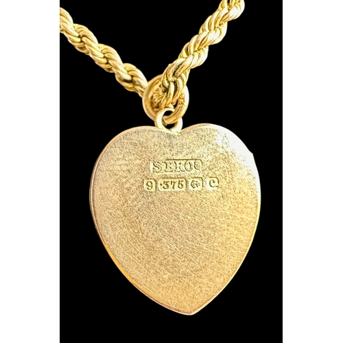 366 - 9ct Gold Rope Chain With 9ct Heart Locket Weight 6.4g Length 42cm